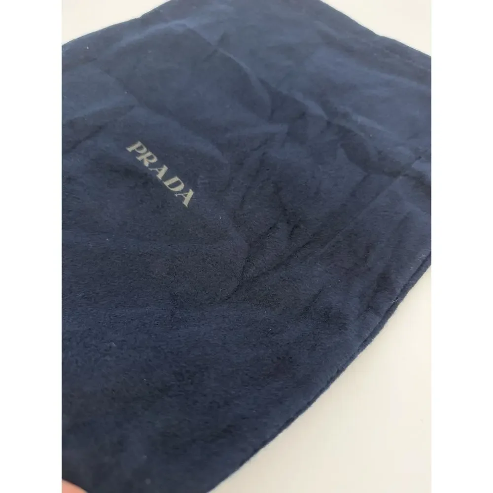 Authentic Prada Dark Navy Flannel Drawstring Dust Bag Cards RFID Set 14.5